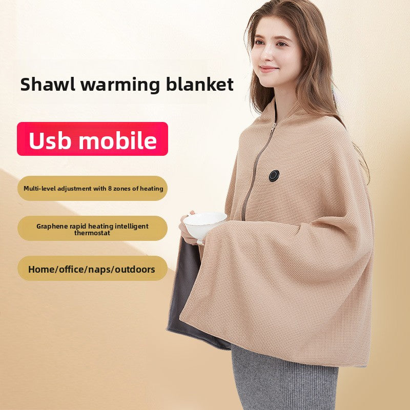 Electric heated outdoor shawl, rechargeable blanket